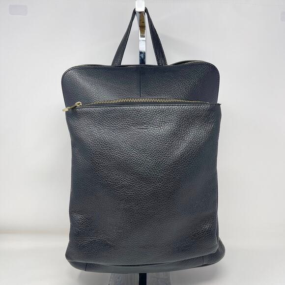 Vera Pelle Unica! Firenze Backpack Black Pebbled Leather Front Zip Pocket Italy - Picture 1 of 13